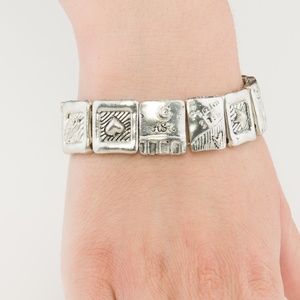 Antiqued Silver Bracelet w/ Star Leaf & Heart